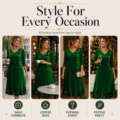 ✨👗Vestido elegante de decote em V com lantejoulas para mulher