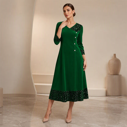 ✨👗Vestido elegante de decote em V com lantejoulas para mulher