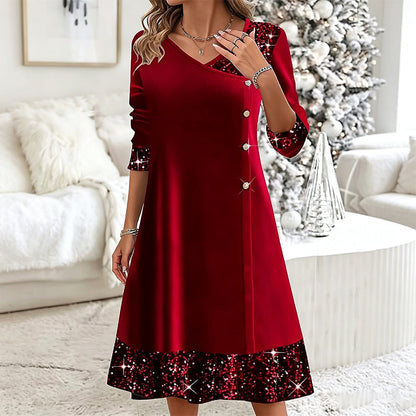 ✨👗Vestido elegante de decote em V com lantejoulas para mulher
