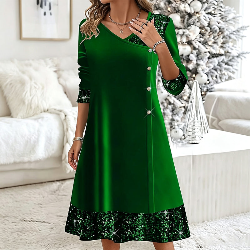 ✨👗Vestido elegante de decote em V com lantejoulas para mulher