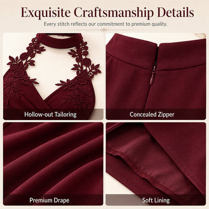 ✨👗Macacão feminino elegante com decote halter, renda, pregas e pernas largas