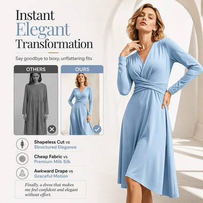 ✨👗Vestido midi elegante com decote em V para mulher