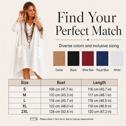 ✨👗Vestido feminino largo com decote em V e corte assimétrico