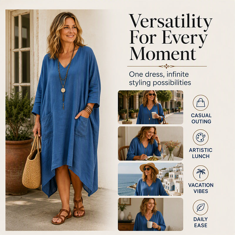 ✨👗Vestido feminino largo com decote em V e corte assimétrico