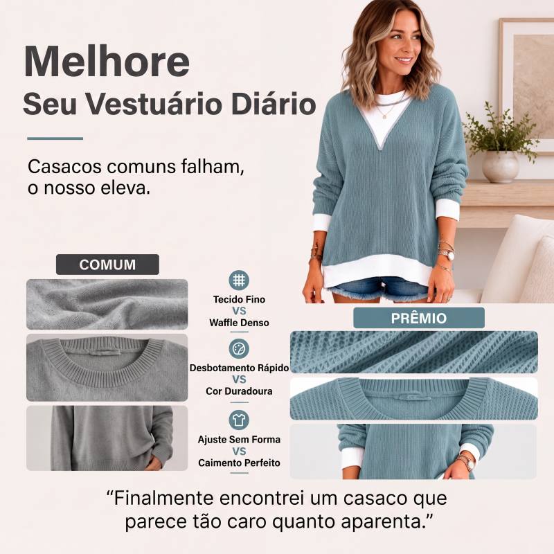 ✨👚Blusa casual feminina com gola careta e design de blocos de cores