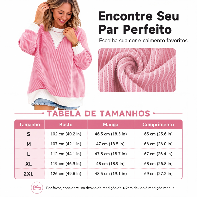 ✨👚Blusa casual feminina com gola careta e design de blocos de cores