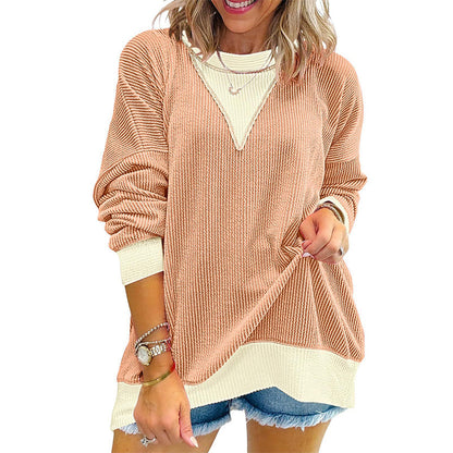 ✨👚Blusa casual feminina com gola careta e design de blocos de cores