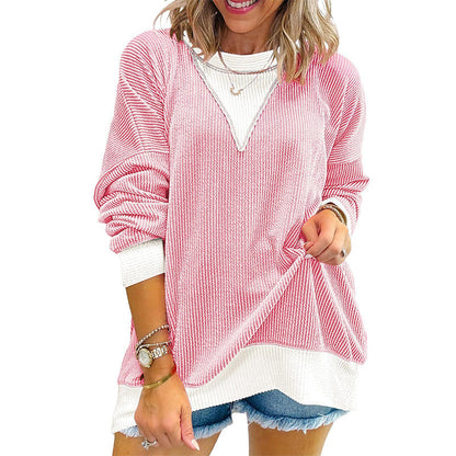 ✨👚Blusa casual feminina com gola careta e design de blocos de cores
