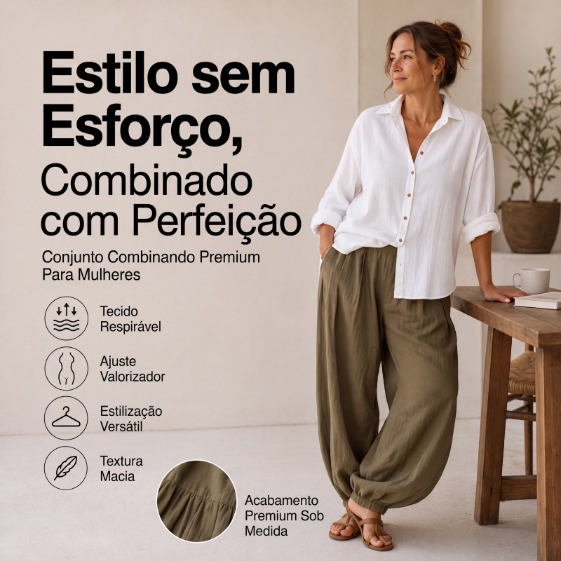 ✨👗Conjunto de camisa solta e calças drapejadas para mulher