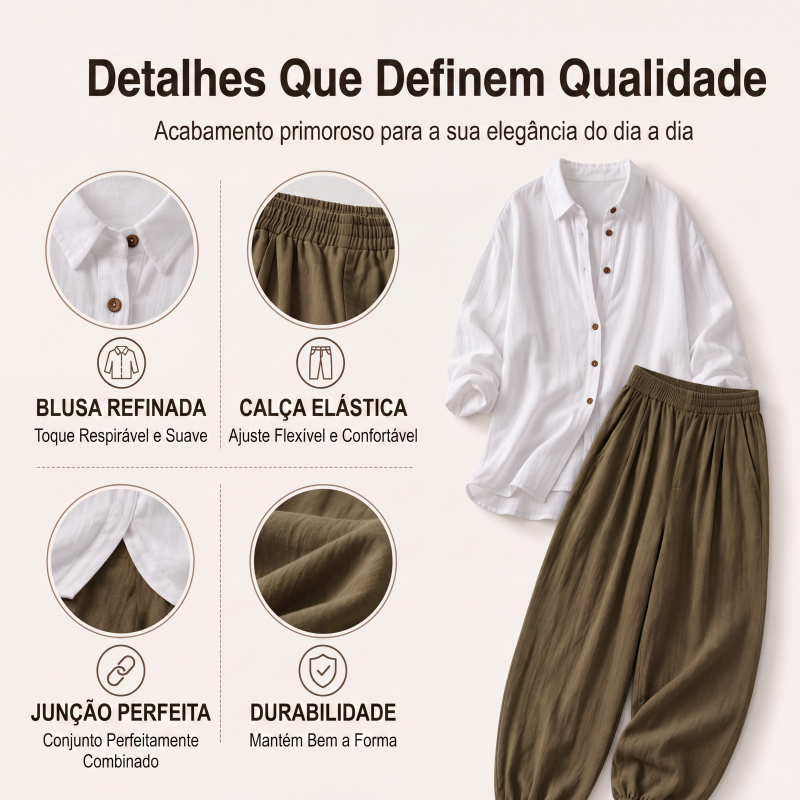 ✨👗Conjunto de camisa solta e calças drapejadas para mulher