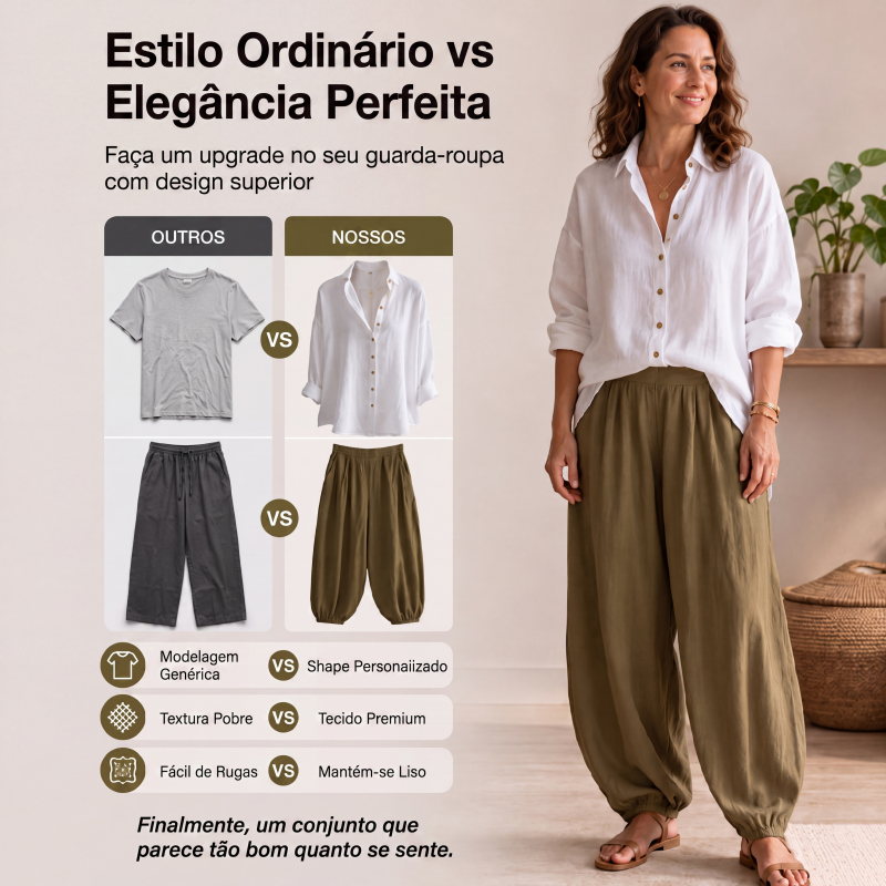 ✨👗Conjunto de camisa solta e calças drapejadas para mulher