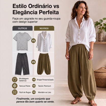 ✨👗Conjunto de camisa solta e calças drapejadas para mulher