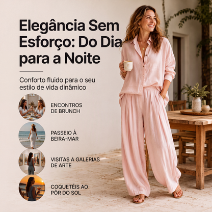 ✨👗Conjunto de camisa solta e calças drapejadas para mulher