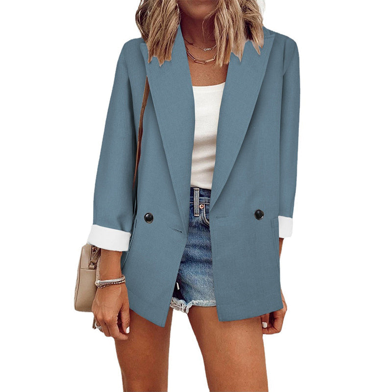 👔Blazer casual para mulher com punhos em contraste
