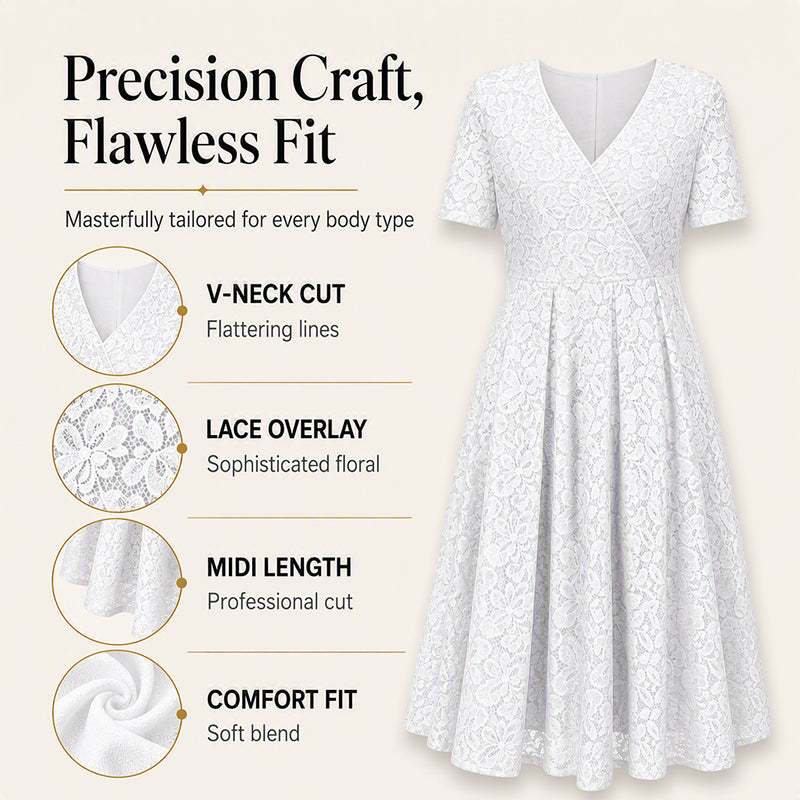 ✨👗Vestido elegante de renda com decote em V para mulher