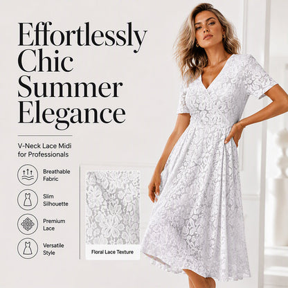 ✨👗Vestido elegante de renda com decote em V para mulher