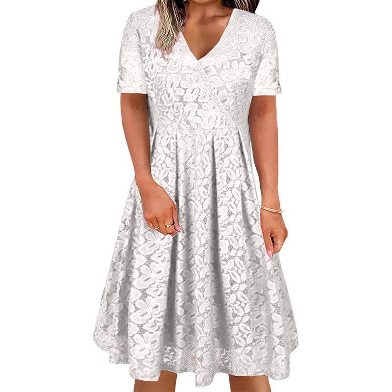 ✨👗Vestido elegante de renda com decote em V para mulher