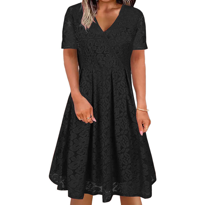 ✨👗Vestido elegante de renda com decote em V para mulher