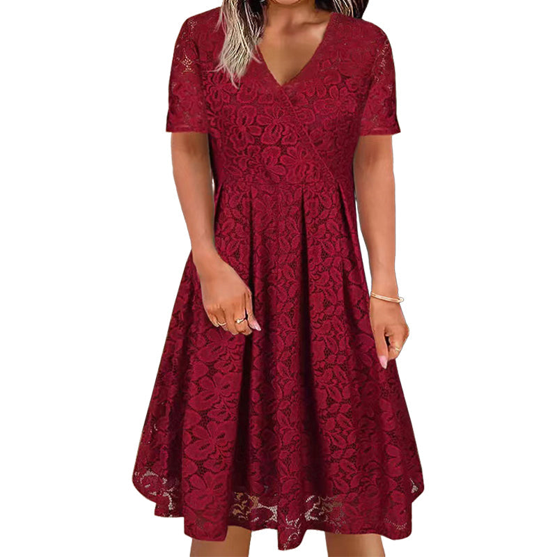✨👗Vestido elegante de renda com decote em V para mulher