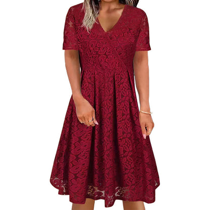 ✨👗Vestido elegante de renda com decote em V para mulher