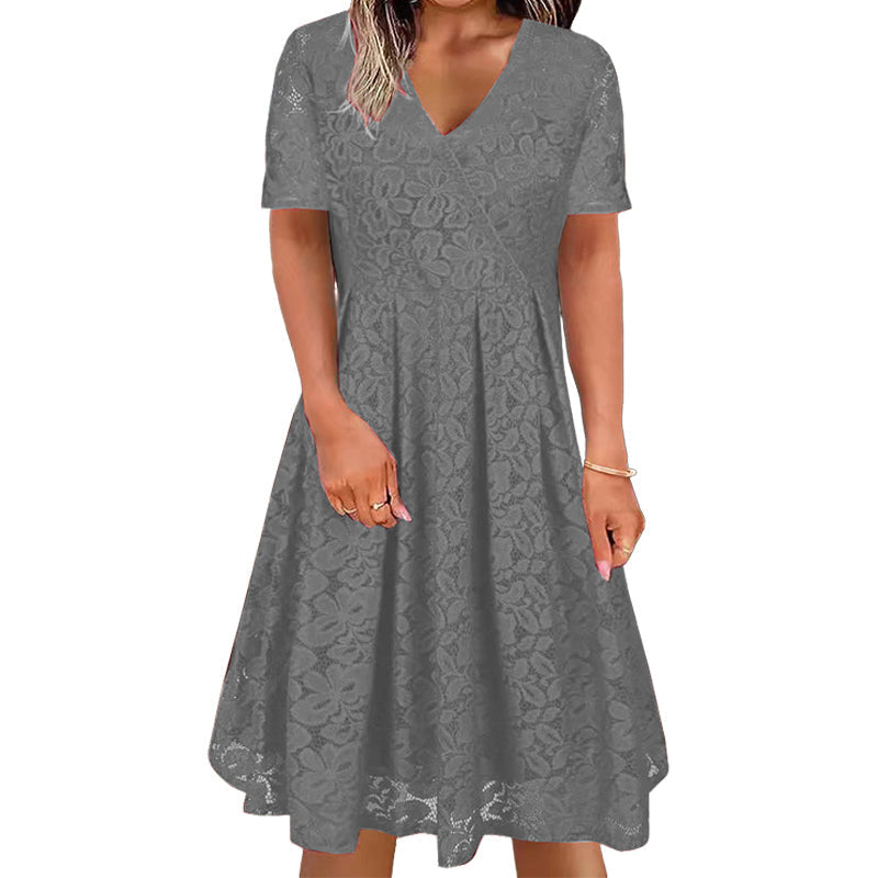 ✨👗Vestido elegante de renda com decote em V para mulher