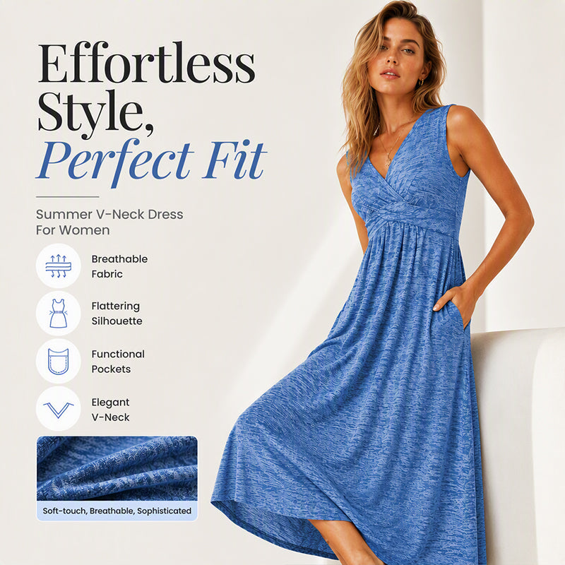 ✨👗Vestido sem mangas com decote em V para mulher, tamanho grande