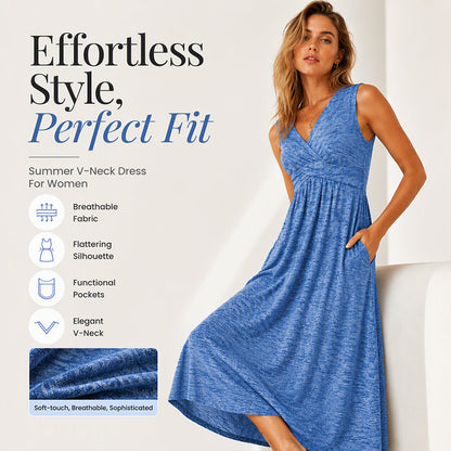 ✨👗Vestido sem mangas com decote em V para mulher, tamanho grande