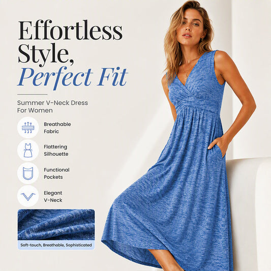 ✨👗Vestido sem mangas com decote em V para mulher, tamanho grande
