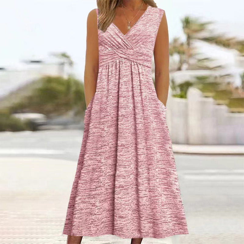 ✨👗Vestido sem mangas com decote em V para mulher, tamanho grande