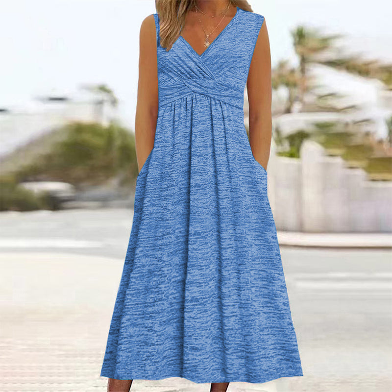✨👗Vestido sem mangas com decote em V para mulher, tamanho grande
