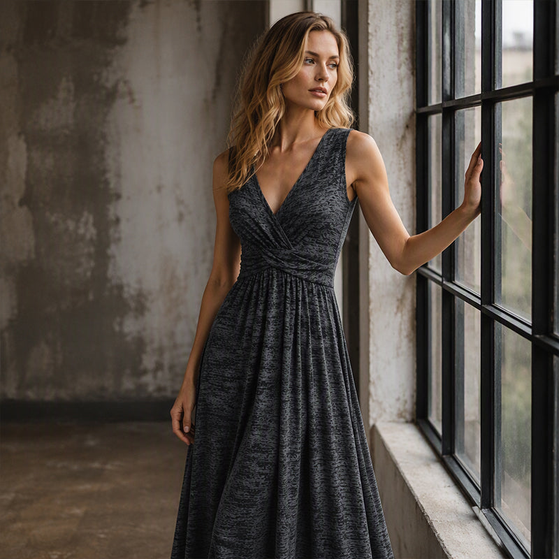 ✨👗Vestido sem mangas com decote em V para mulher, tamanho grande