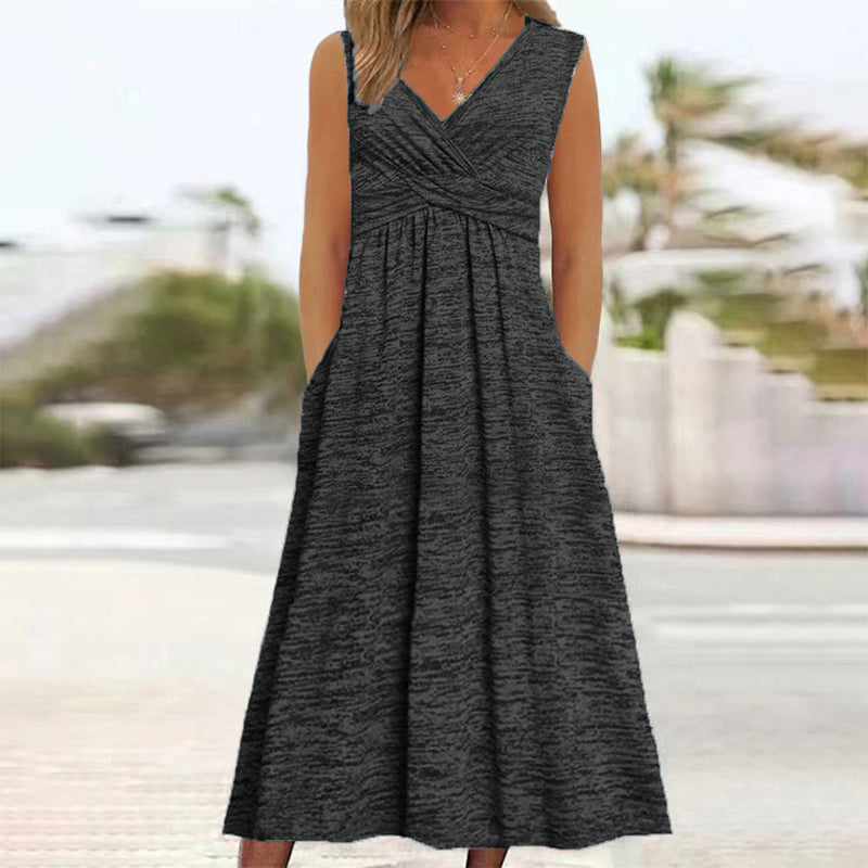 ✨👗Vestido sem mangas com decote em V para mulher, tamanho grande