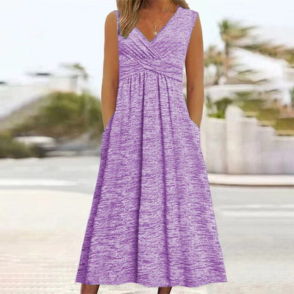 ✨👗Vestido sem mangas com decote em V para mulher, tamanho grande