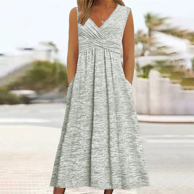 ✨👗Vestido sem mangas com decote em V para mulher, tamanho grande