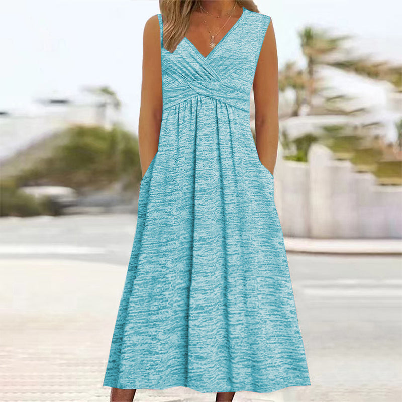 ✨👗Vestido sem mangas com decote em V para mulher, tamanho grande