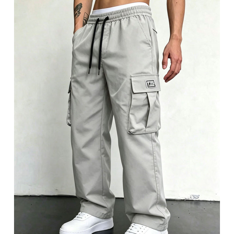 Calças cargo masculinas de corte largo e estilo casual