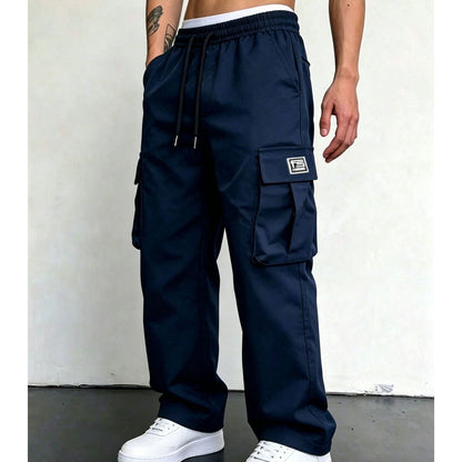 Calças cargo masculinas de corte largo e estilo casual