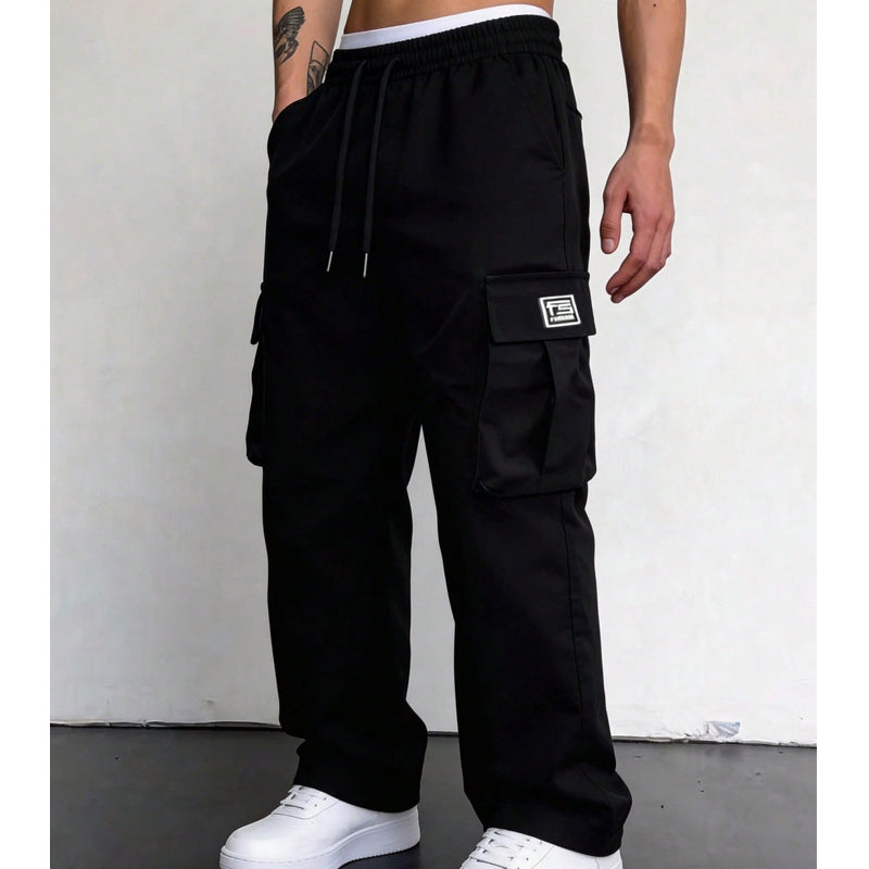 Calças cargo masculinas de corte largo e estilo casual