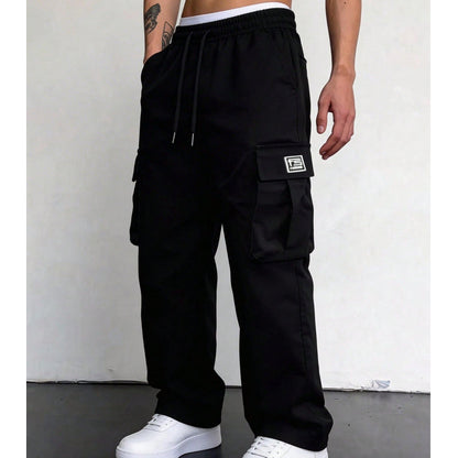Calças cargo masculinas de corte largo e estilo casual