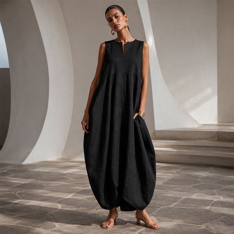 ✨👗Macacão sem mangas, com decote em V e pernas largas, com bolsos, para mulher