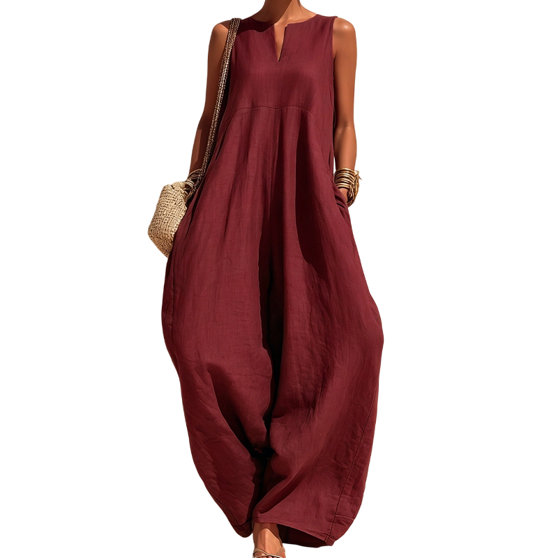✨👗Macacão sem mangas, com decote em V e pernas largas, com bolsos, para mulher