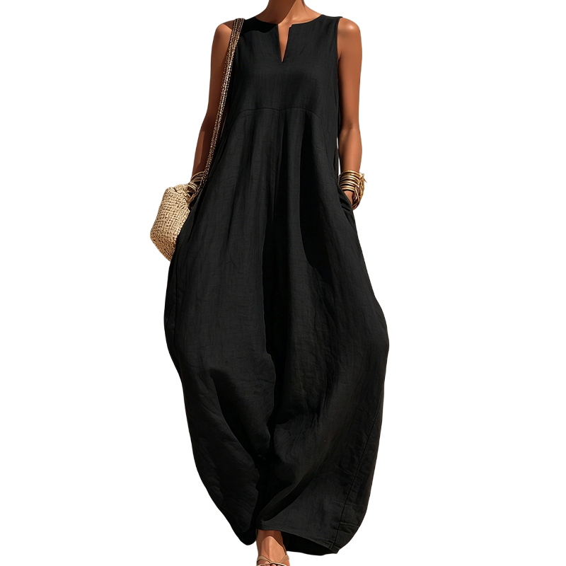 ✨👗Macacão sem mangas, com decote em V e pernas largas, com bolsos, para mulher