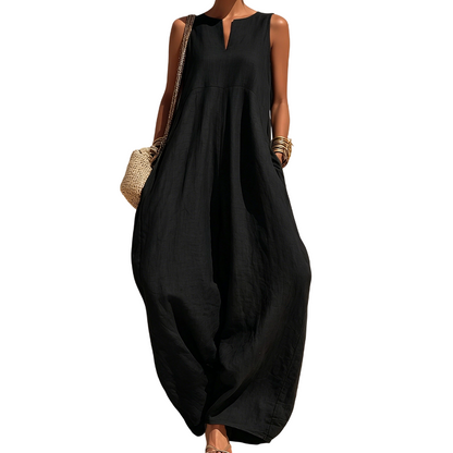✨👗Macacão sem mangas, com decote em V e pernas largas, com bolsos, para mulher
