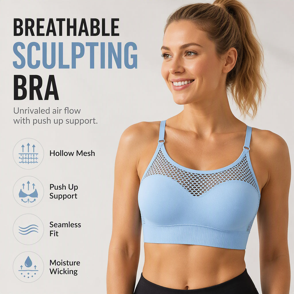 💘Sutiã desportivo push-up de malha aberta para mulher 🌿