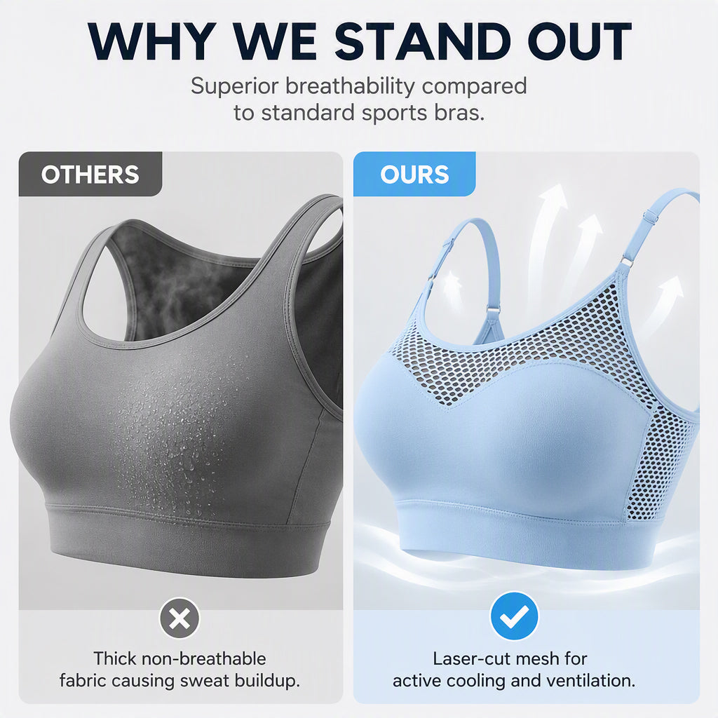 💘Sutiã desportivo push-up de malha aberta para mulher 🌿