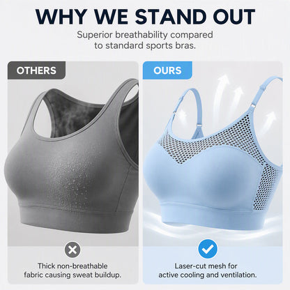 💘Sutiã desportivo push-up de malha aberta para mulher 🌿