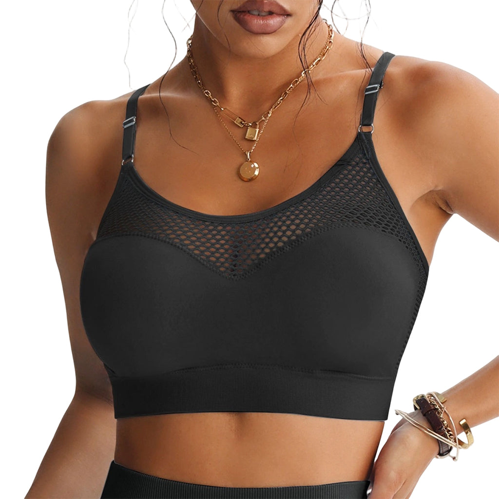 💘Sutiã desportivo push-up de malha aberta para mulher 🌿