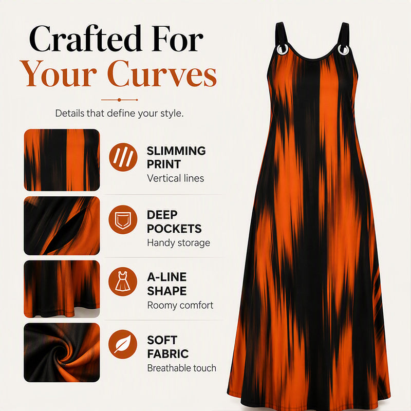 ✨👗Vestido sem mangas às riscas para mulher, tamanho grande