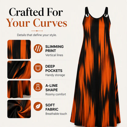 ✨👗Vestido sem mangas às riscas para mulher, tamanho grande