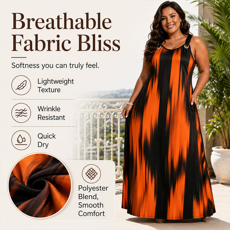 ✨👗Vestido sem mangas às riscas para mulher, tamanho grande